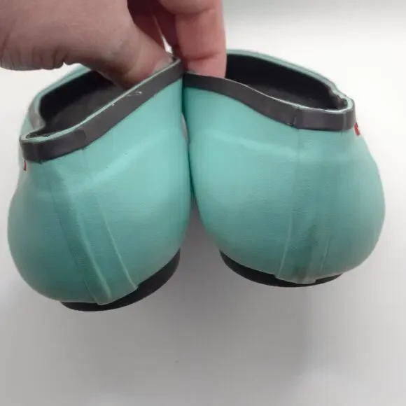 Hunter Womens Ballet Flats Size 9 Rubber Aqua Slip-On Shoes Round Toe Black Trim - Picture 7 of 7